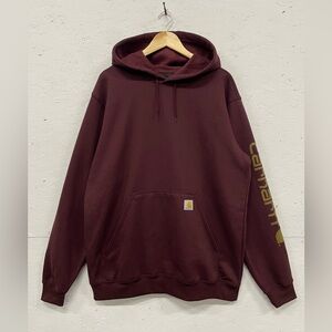 Carhartt Limited Edition Burgundy/Gold Loose Fit Midweight Sleeve Logo Hoodie, L